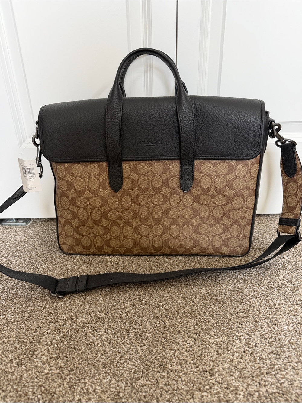 Coach Signature Canvas Briefcase with Black Leather Trim